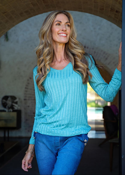 Mila Ribbed Knit Top in Turquoise