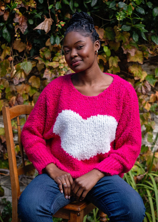 Sweetheart Chunky  Round Neck Knit in Pink