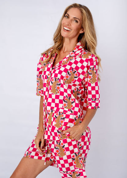 PJ Set Short Sleeve Short Pants in Cotton Candy Cheetah