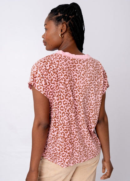 Lola V-Neck Shirt in Pink and Taupe Safari