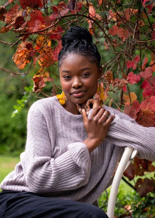 Ribbed Knit Jumper with Bubble Sleeves in Stone