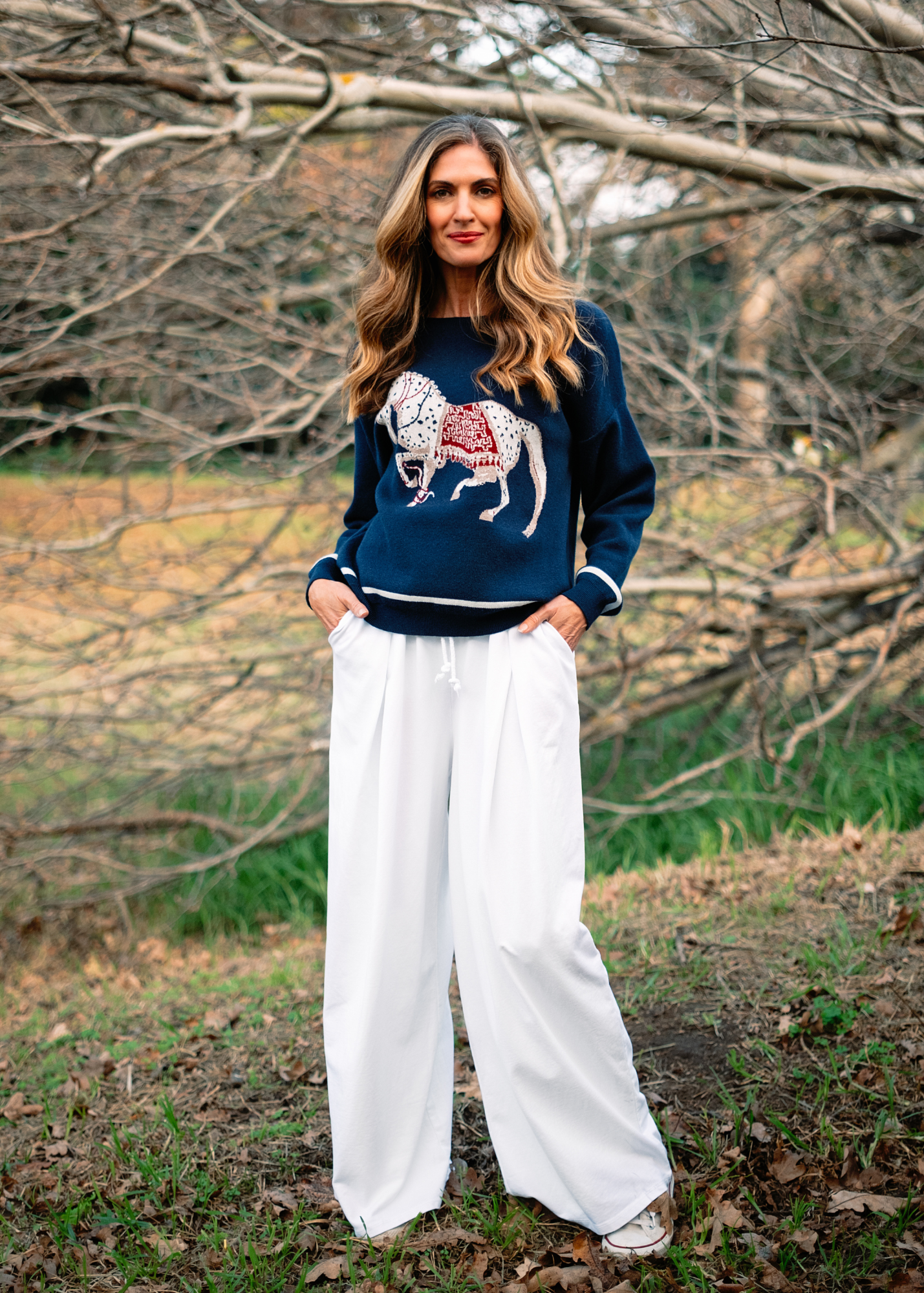 The Navy Gallop Embroidered Knit Sweater