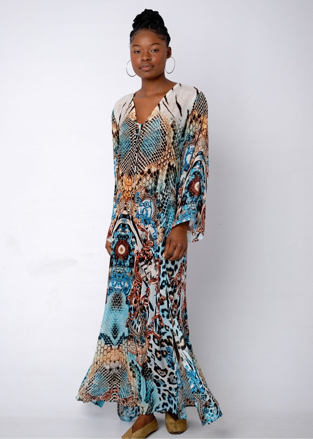 Lanira Dress in Animal Turquoise Print