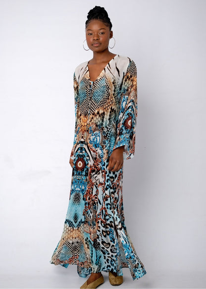 Lanira Dress in Animal Turquoise Print