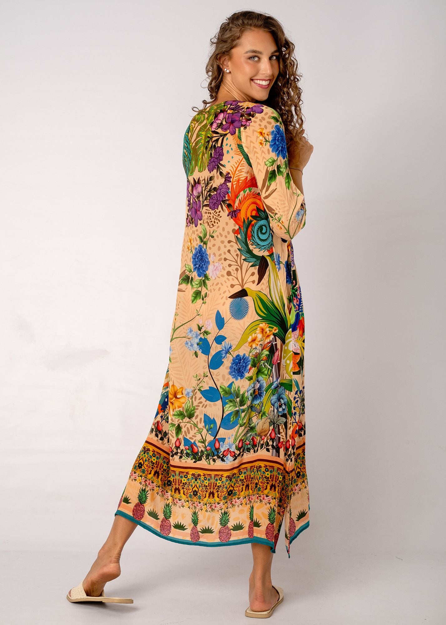 Gloria Dress with Tucked Sleeve Detail in Forest Vine