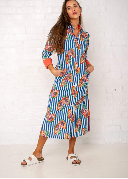 Emma dress in Blue Papaya Candy Stripes