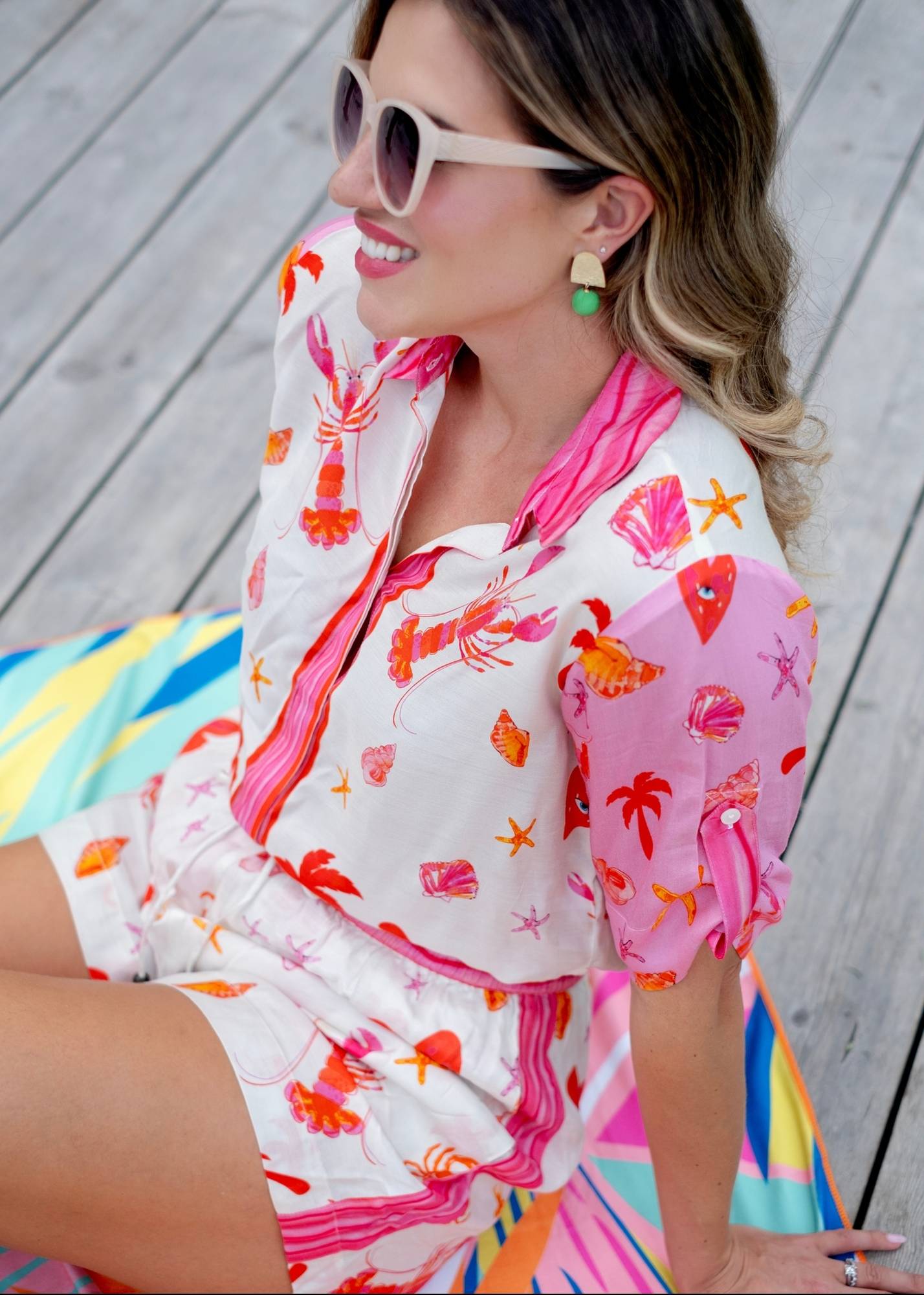 Peony Pants Suit Prawn Print
