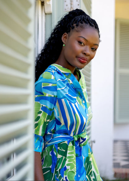 The Zania Cuffed Sleeve in Blue and Green Floral