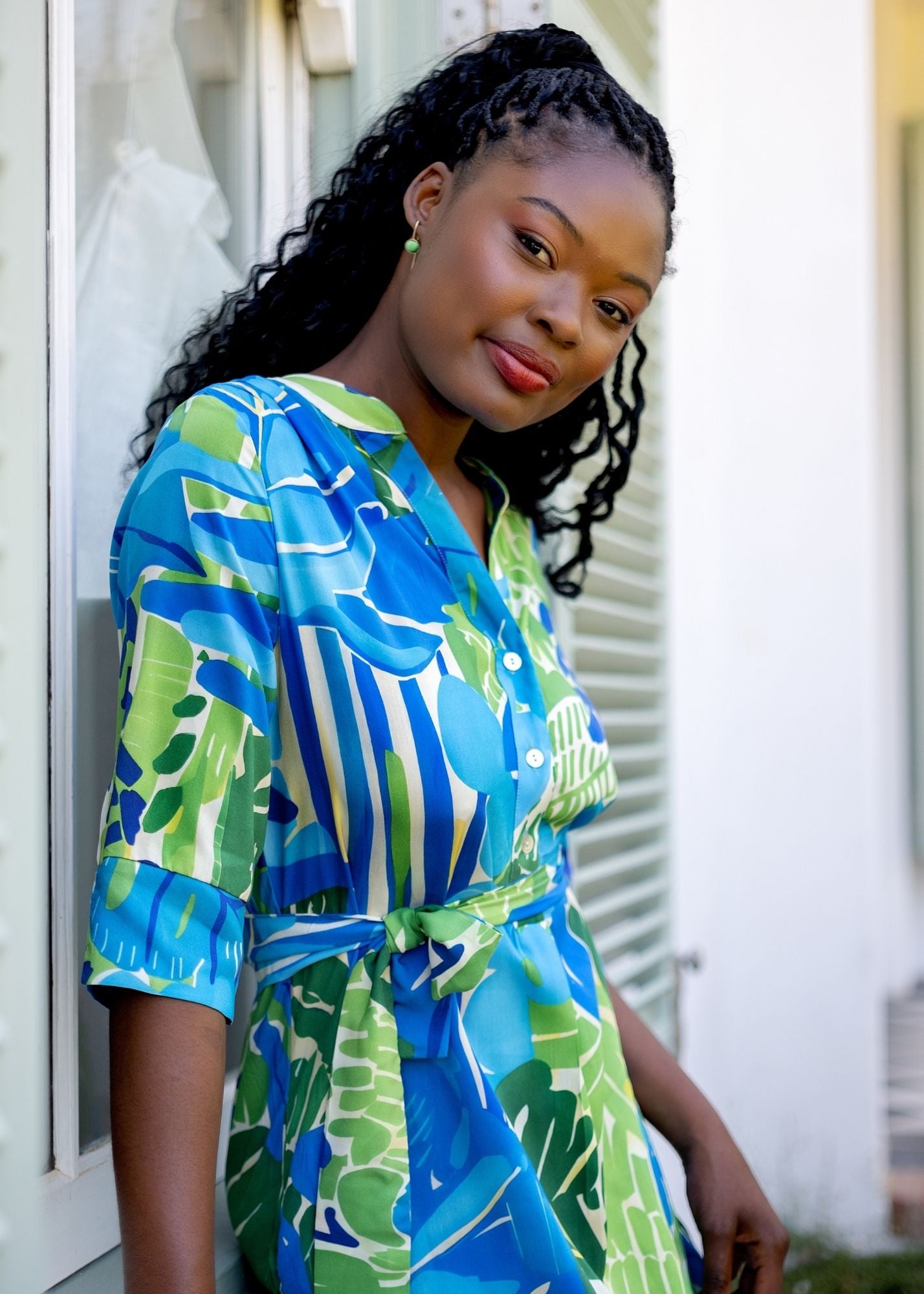 The Zania Cuffed Sleeve in Blue and Green Floral