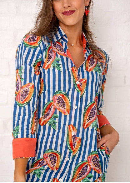 Emma dress in Blue Papaya Candy Stripes