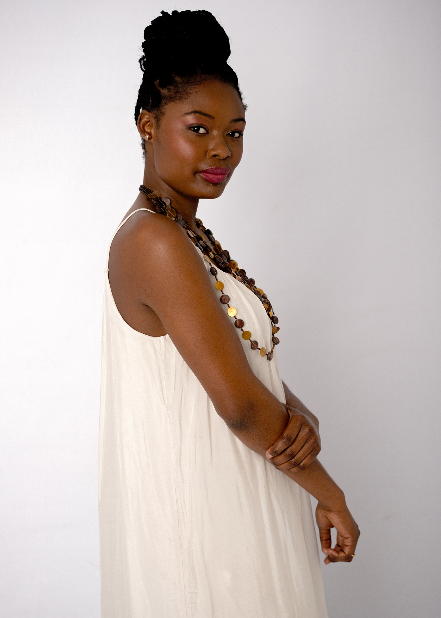 Sophia 100% Silk Flow Strappy Dress in Cream