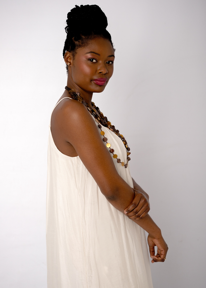Sophia 100% Silk Flow Strappy Dress in Cream