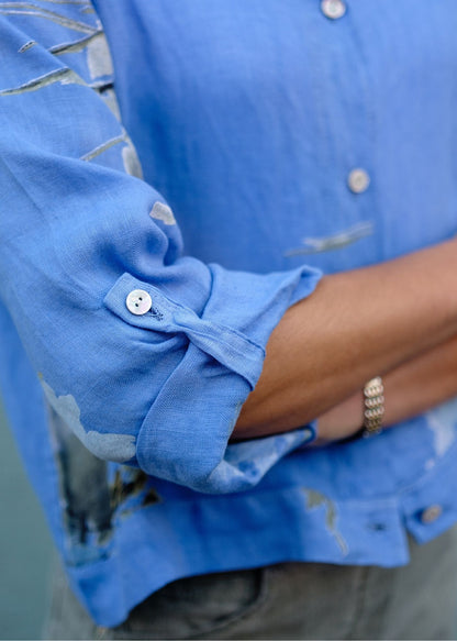 Lino 100% Linen Cropped Jacket in Heirloom Bloom Monet Meadow