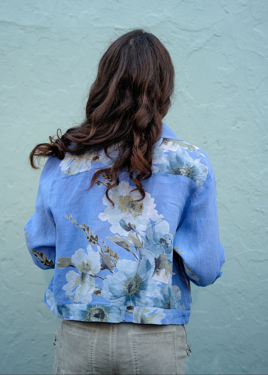 Lino 100% Linen Cropped Jacket in Heirloom Bloom Monet Meadow