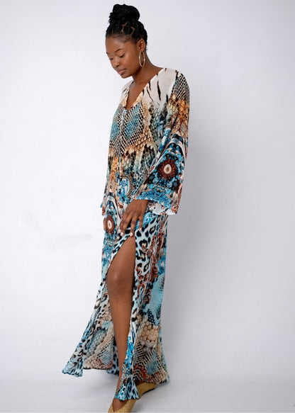 Lanira Dress in Animal Turquoise Print