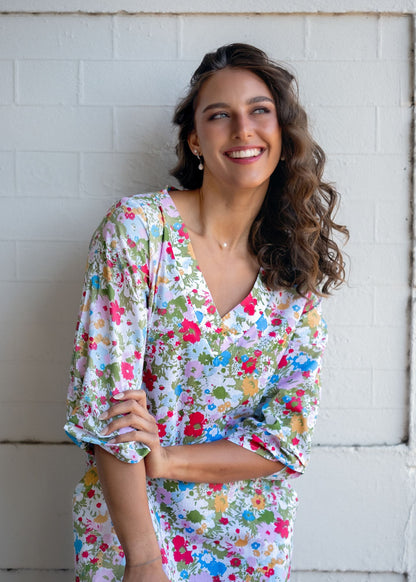 Gloria Dress with Tucked Sleeve Detail in Meadow