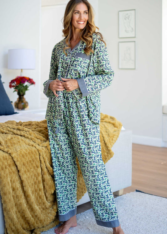 Long PJ Set in Grey Leopards