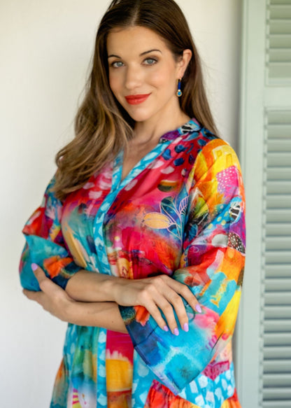 Amalfi Dress in Rainbow Paintbrush