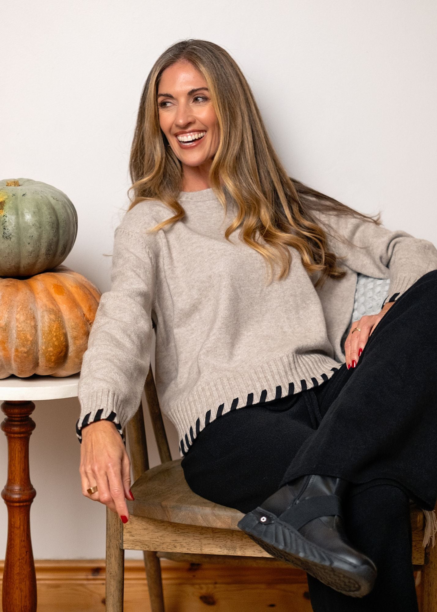 Chunky Knit with contrast Whipstitch in Latte