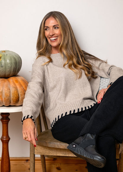 Chunky Knit with contrast Whipstitch in Latte