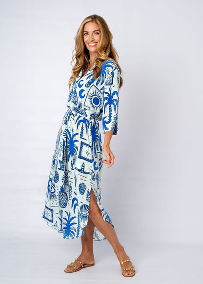 Fergie Cuffed Sleeve  Dress, Greek Islands