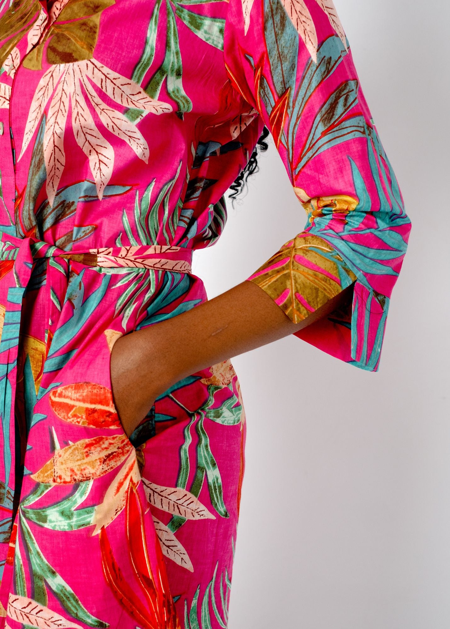 Gaby shirt dress in Pink Palm Leaves