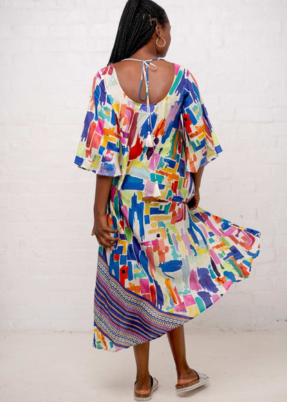 Fiera Dress in Rainbow Paintbrush