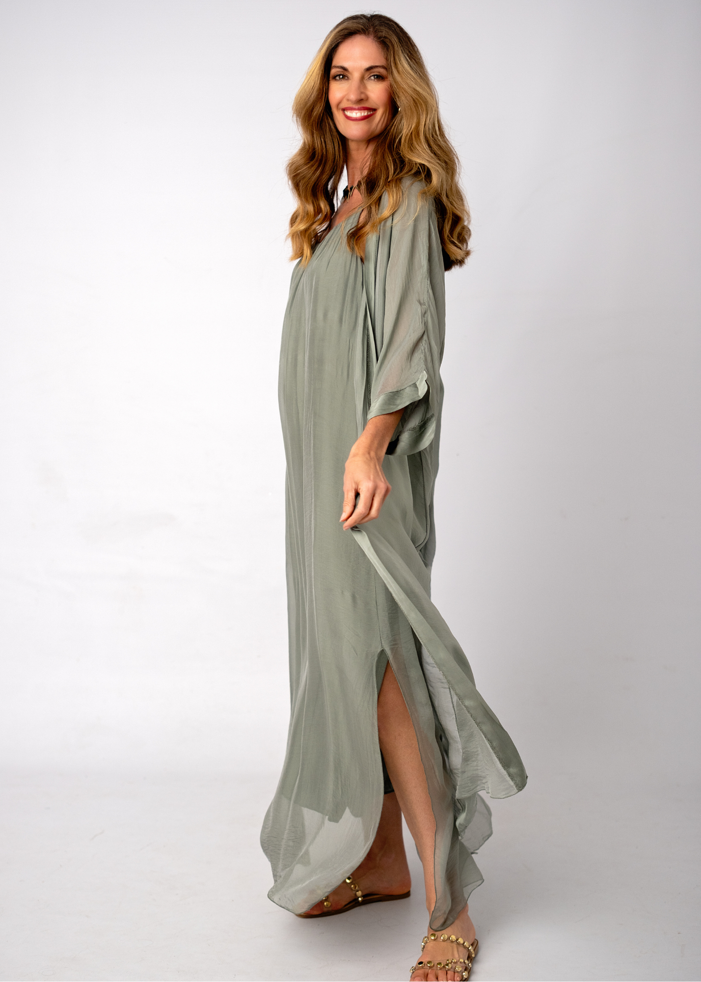 Sophia 100% Silk Flow Cardigan in Olive