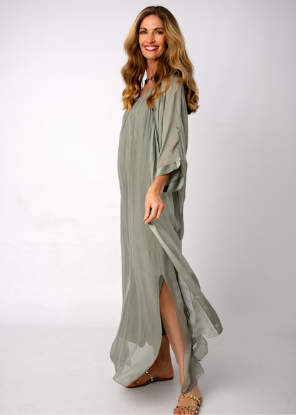 Sophia 100% Silk Flow Cardigan in Olive