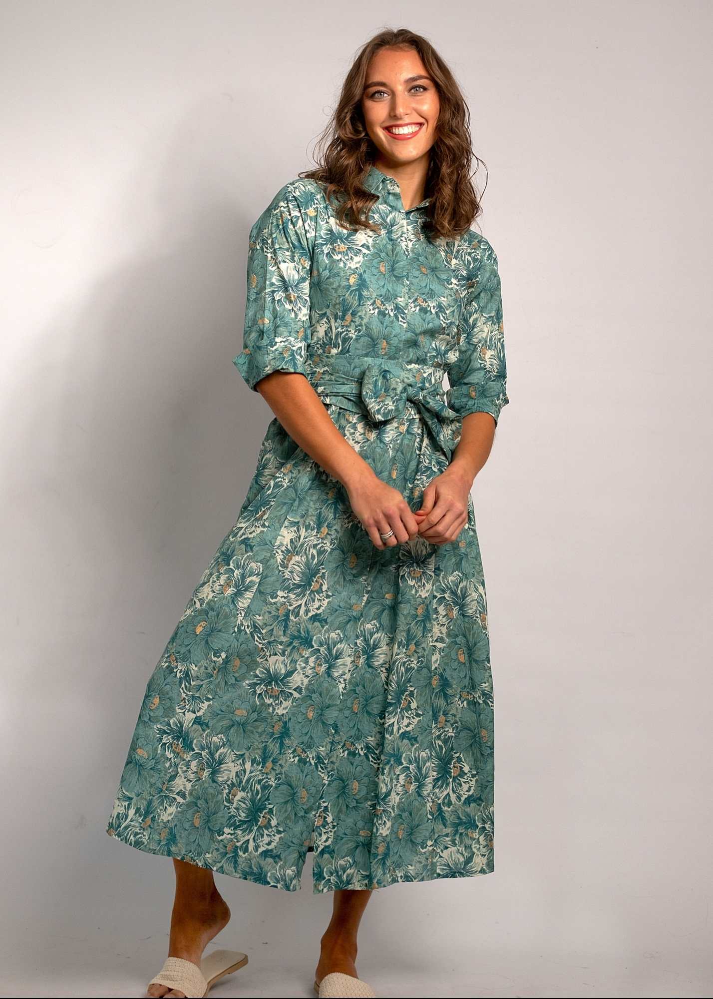 Marigold Dress in Teal Flower