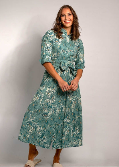 Marigold Dress in Teal Flower
