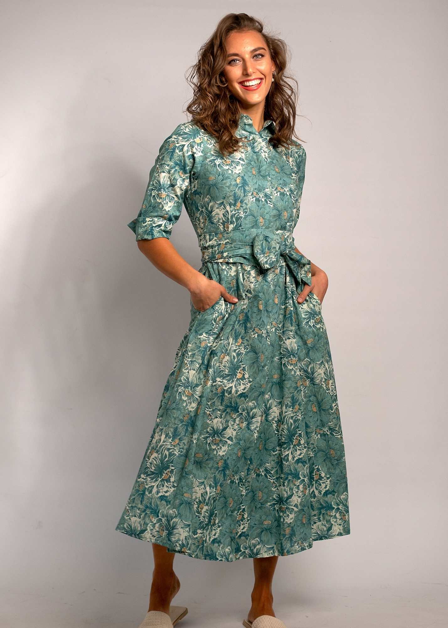 Marigold Dress in Teal Flower