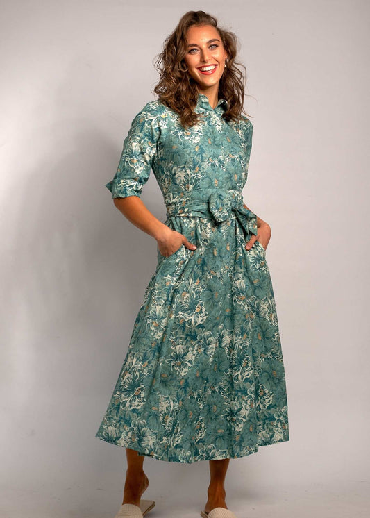 Marigold Dress in Teal Flower