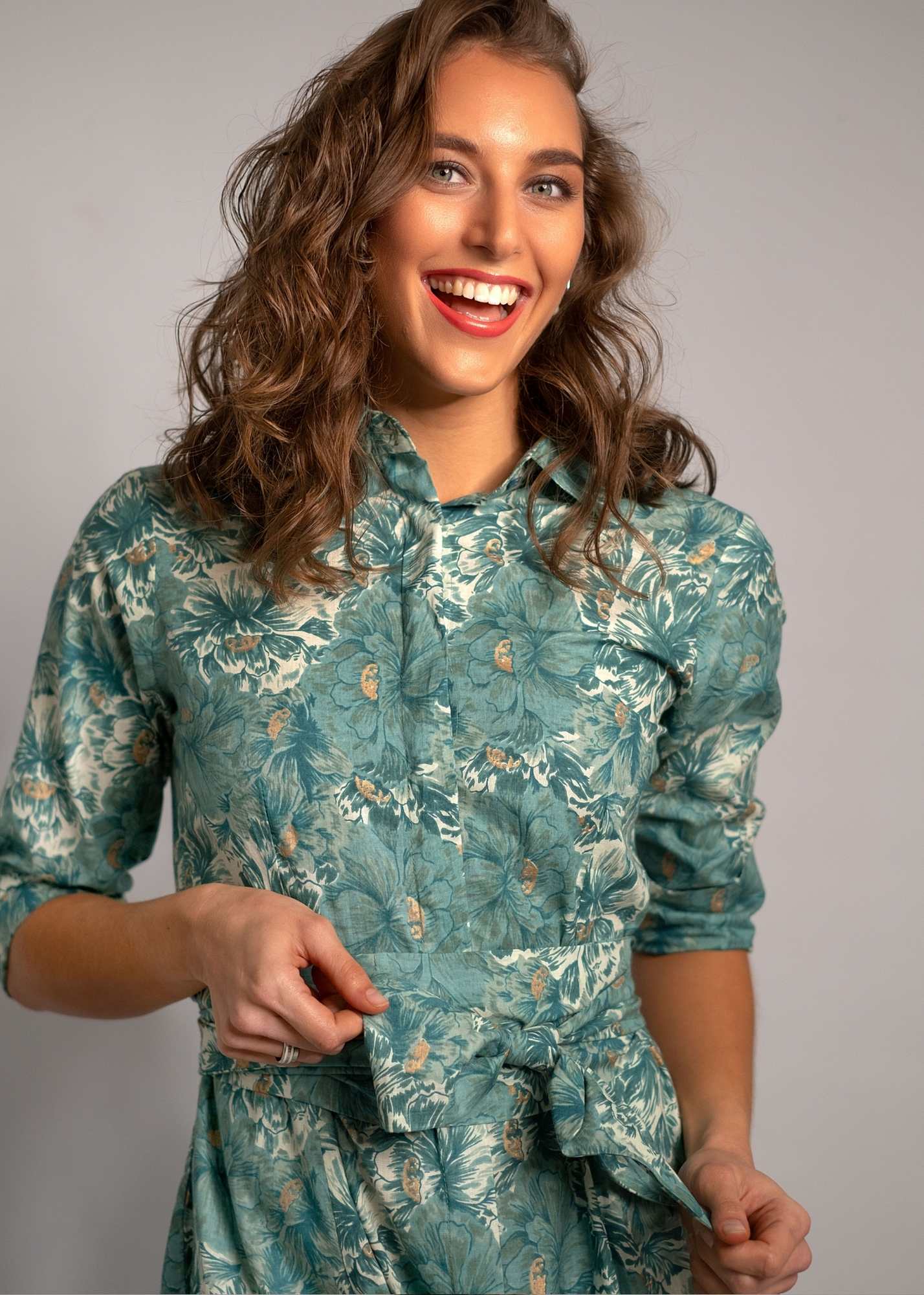 Marigold Dress in Teal Flower