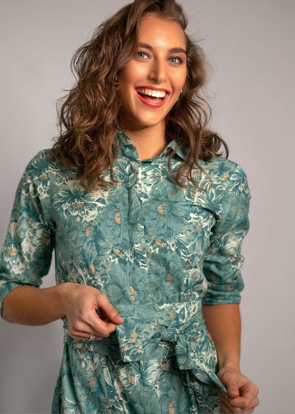 Marigold Dress in Teal Flower