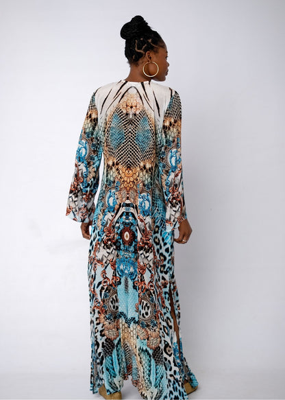 Lanira Dress in Animal Turquoise Print