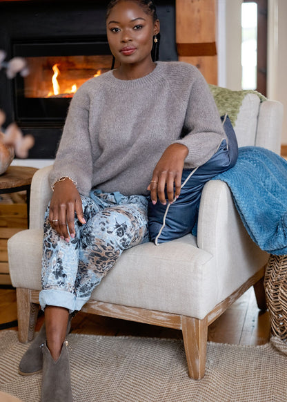 Serengeti Glam Graphic Slouch Pants in Blue Delft