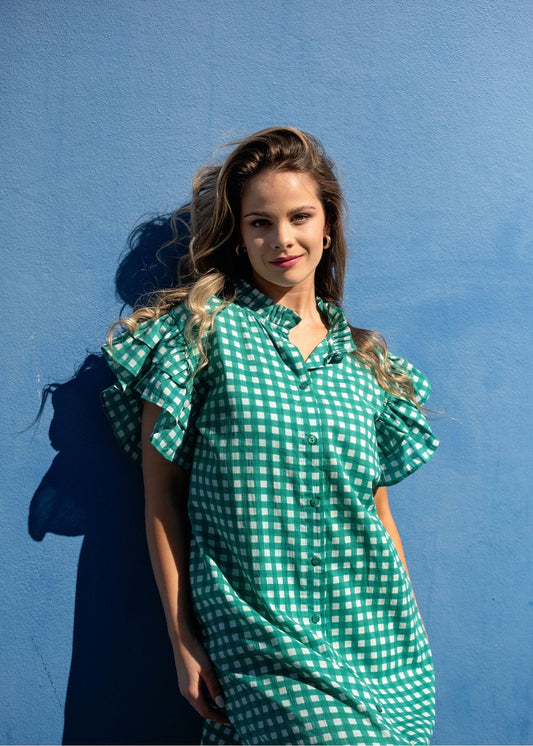 Alice Dress in Turquoise and White Gingham