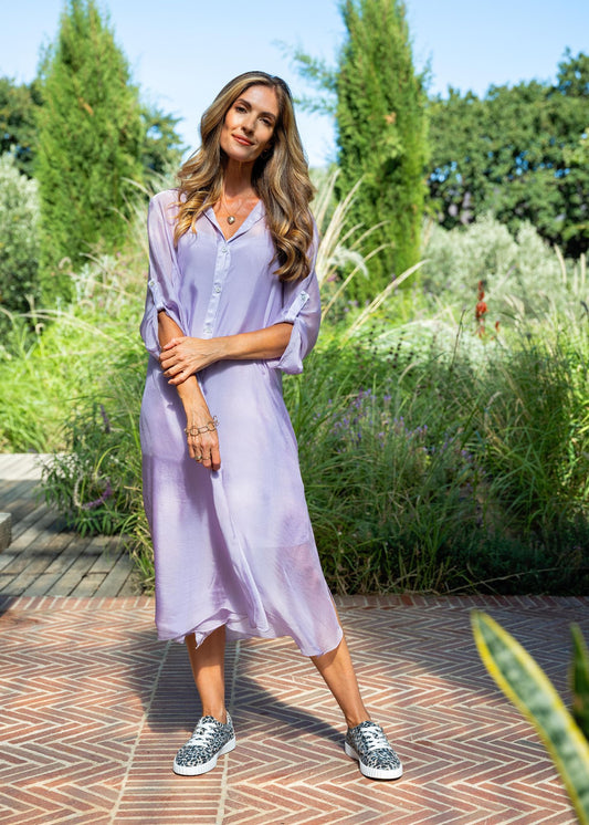 La Seta Dress with Tab top Sleeve —Syringa