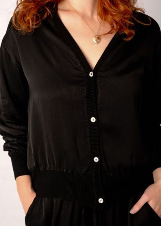 Lila Silk Viscose Blend Cardi in Midnight