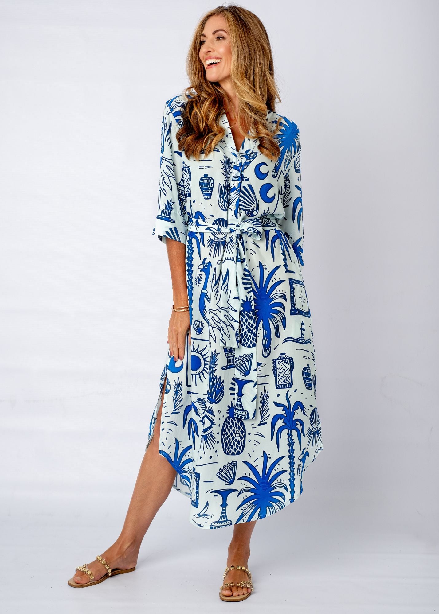 Fergie Cuffed Sleeve  Dress, Greek Islands