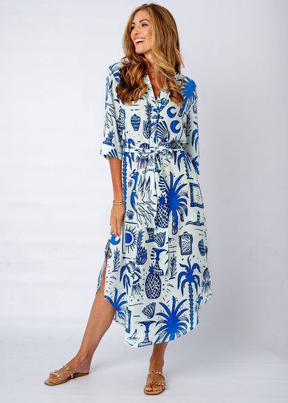 Fergie Cuffed Sleeve  Dress, Greek Islands