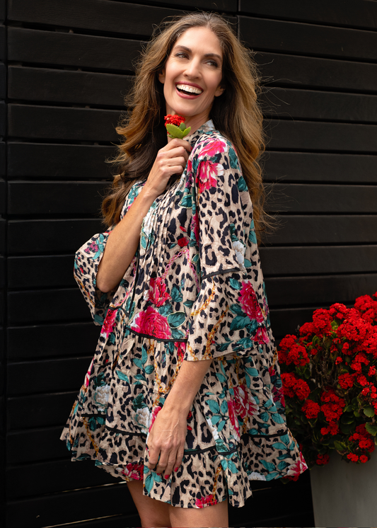 La Rosa Leopard Tiered Mini Dress