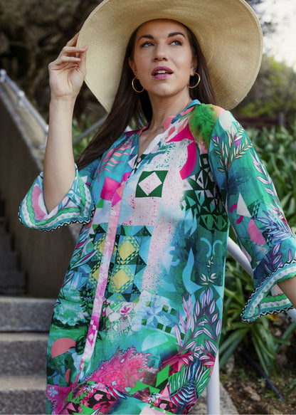 Symphony Shirt Dress in Turquoise Ocean