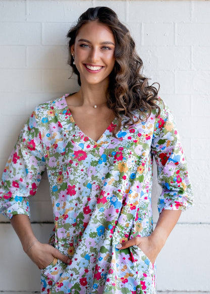 Gloria Dress with Tucked Sleeve Detail in Meadow