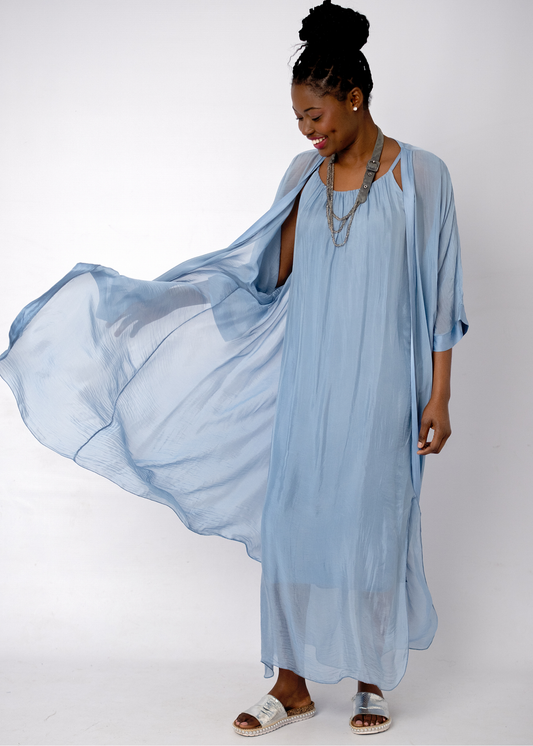 Sophia 100% Silk Flow Cardigan in Sky Blue