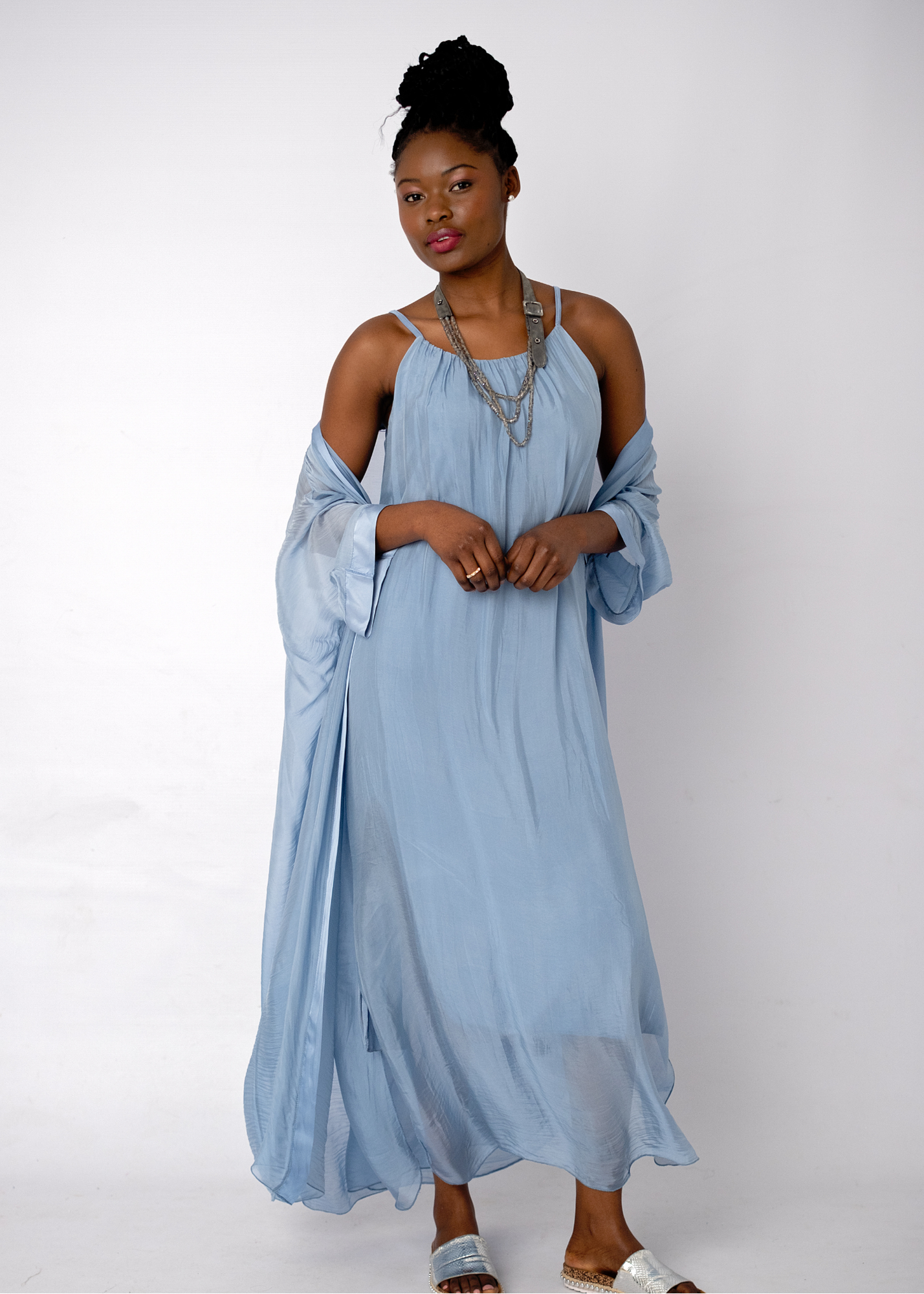 Sophia 100% Silk Flow Cardigan in Sky Blue