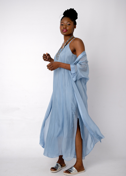 Sophia 100% Silk Flow Cardigan in Sky Blue