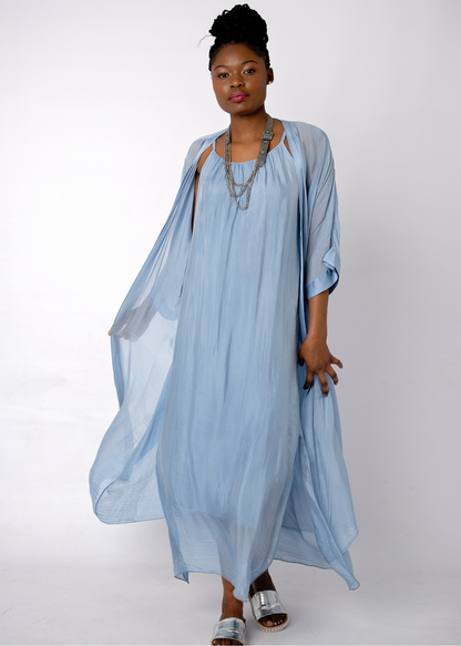 Sophia 100% Silk Flow Cardigan in Sky Blue