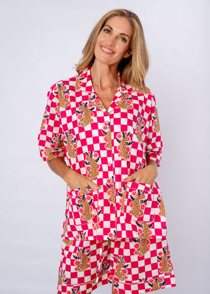 PJ Set Short Sleeve Short Pants in Cotton Candy Cheetah